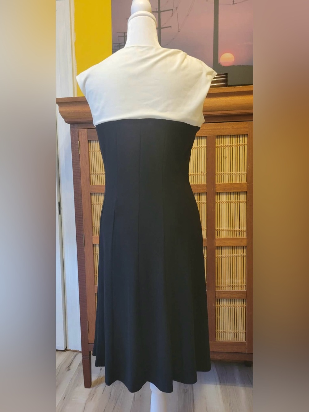 Chaps Black and White Cap-Sleeve Dress - Picture 3 of 6